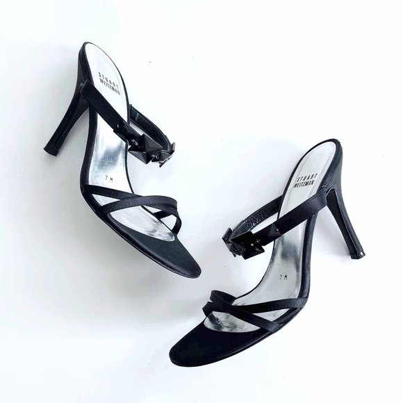 Stuart Weitzman Shoes - stuart weitzman black strappy satin pumps with jewels - size 7